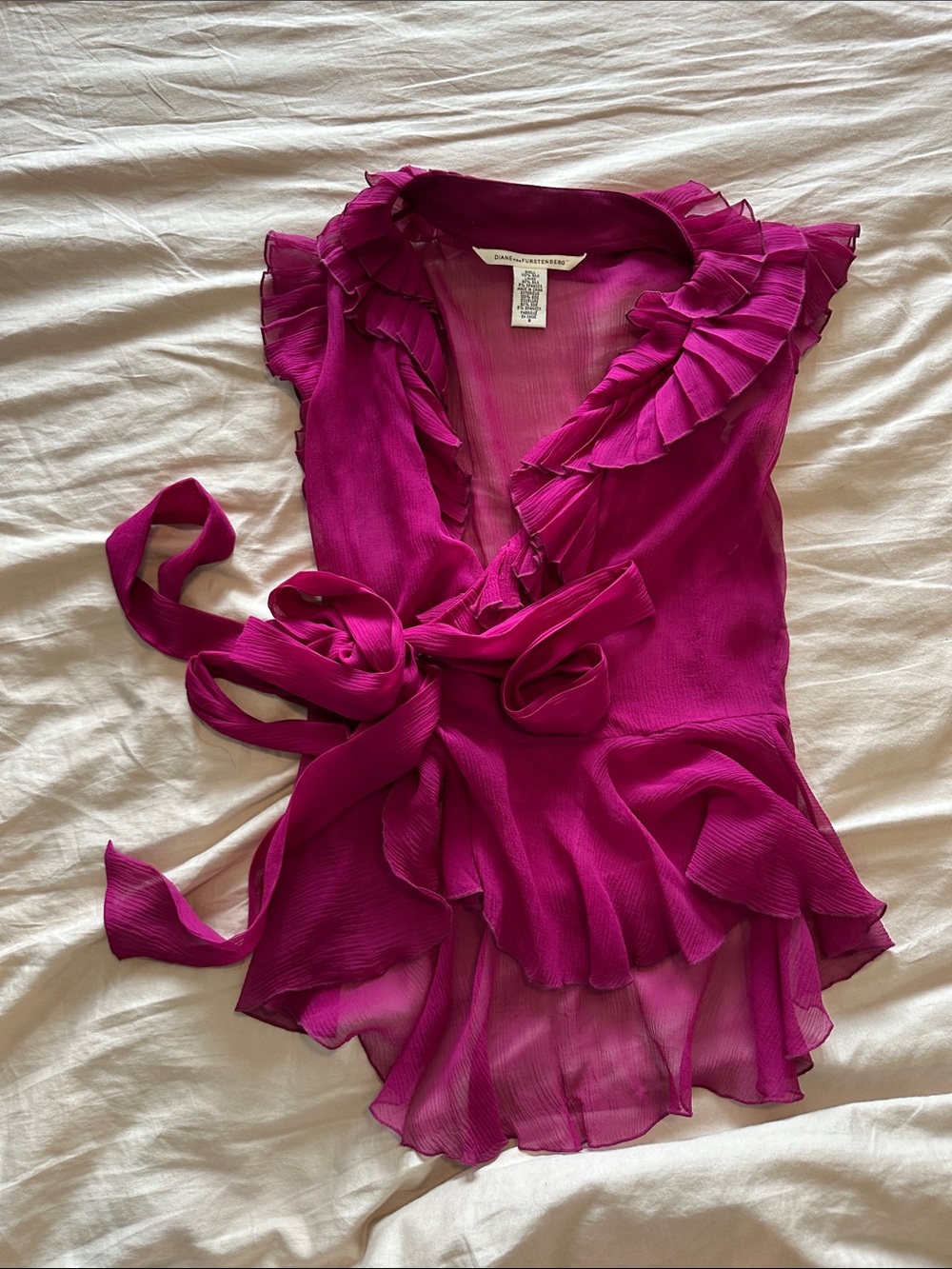 Diane Von Furstenberg Fuchsia Ruffle Silk Blouse - Picture 2 of 3